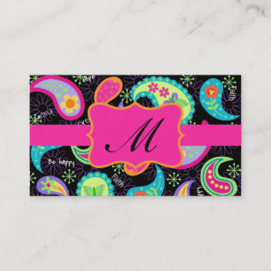 Carte De Visite Noir Fuchsia rose moderne Motif Monogramme