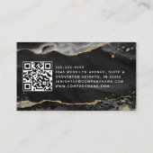 Carte De Visite Noir Géode Monogramme Or Script (Dos)