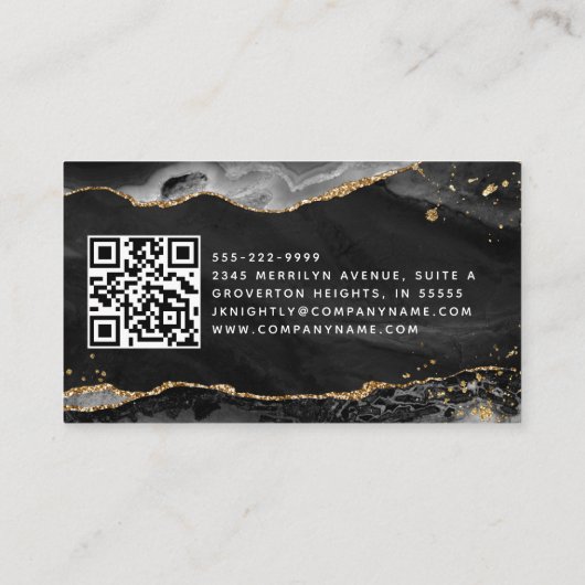 Carte De Visite Noir Géode Monogramme Or Script (Dos)