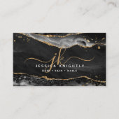 Carte De Visite Noir Géode Monogramme Or Script (Devant)