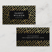 Carte de visite noir géométrique brillant doré (Devant / Derrière)