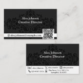 Carte de visite noir gravé classique avec code QR (Devant / Derrière)