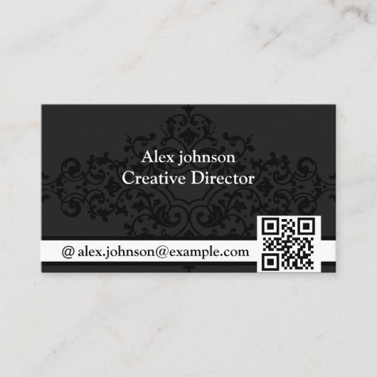 Carte de visite noir gravé classique avec code QR (Devant)