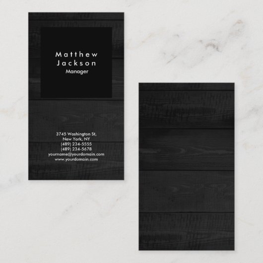 Carte De Visite Noir & Gris Bois Moderne Plain Professionnel (Devant / Derrière)