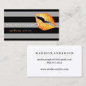 Carte De Visite Noir & Gris Chic Gold Lips - Artiste de maquillage (Devant / Derrière)