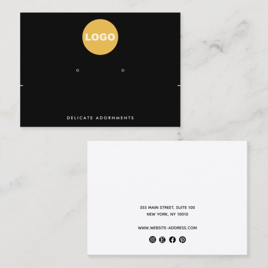 Carte De Visite Noir horizontal Ajouter un collier de logo Boucles (Devant / Derrière)