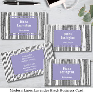 Carte de visite noir Lavender Lignes modernes