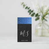Carte De Visite Noir lisse | Texture de Denim | Monogramme (Debout devant)
