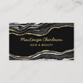Carte De Visite Noir Marbre Agate Or Parties scintillant QR Code (Devant)