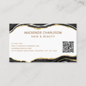 Carte De Visite Noir Marbre Agate Or Parties scintillant QR Code (Dos)