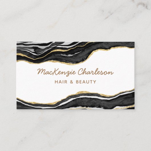 Carte De Visite Noir Marbre Agate Or Parties scintillant QR Code (Devant)