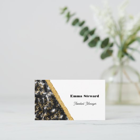 Carte De Visite Noir Marbre Glam Or & Parties scintillant (Debout devant)