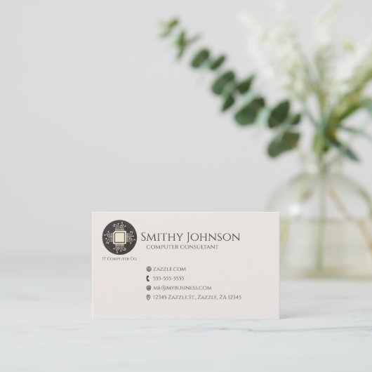 Carte De Visite Noir micro-puce informatique (Debout devant)