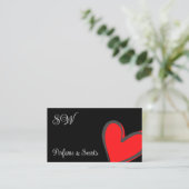 Carte De Visite Noir mignon Coeur rouge chic avec Monogramme et ph (Debout devant)