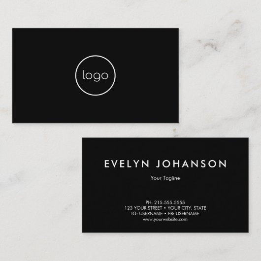 Carte De Visite Noir minimaliste professionnel (Devant / Derrière)