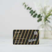Carte de visite noir moderne avec Arc Or & Stripes (Debout devant)
