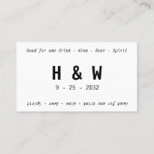 Carte De Visite Noir moderne Blanc Nom Date Mariage Bon de boisson (Dos)