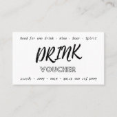 Carte De Visite Noir moderne Blanc Nom Date Mariage Bon de boisson (Devant)