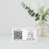 Carte De Visite Noir moderne blanc Social Media QR Code Photo Logo (Debout devant)