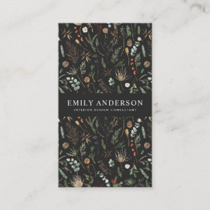 Carte De Visite noir moderne botanique élégant contemporain
