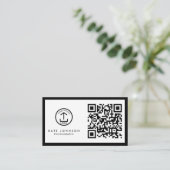 Carte De Visite Noir moderne Code QR Business Logo Professionnel (Debout devant)