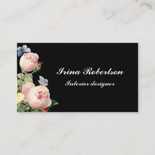 Carte de visite noir moderne de rose floral de cru