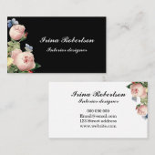 Carte de visite noir moderne de rose floral de cru (Devant / Derrière)