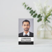 Carte De Visite Noir moderne et blanc ajouter photo code QR (Debout devant)