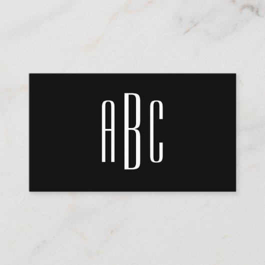 Carte De Visite Noir moderne et blanc Simple 3 lettres Monogramme (Devant)