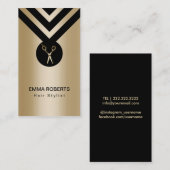 Carte De Visite Noir moderne et or de coiffeur (Devant / Derrière)