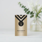 Carte De Visite Noir moderne et or de coiffeur (Debout devant)