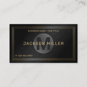 Carte De Visite Noir moderne et or Personnalisé Monogramme Profess