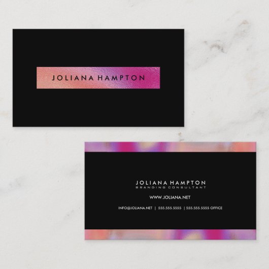 Carte De Visite Noir moderne Luxe arc-en-ciel feuille holographiqu (Devant / Derrière)