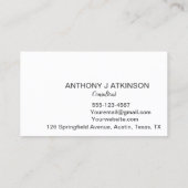 Carte De Visite Noir moderne minimaliste Professionnel Simple (Dos)