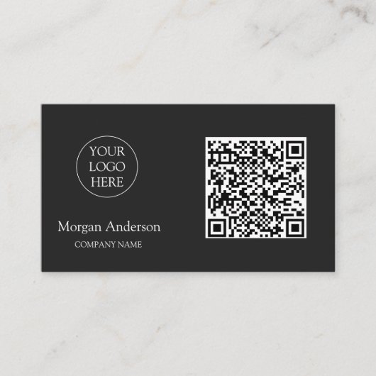 Carte De Visite Noir moderne professionnel QR Code Logo d'entrepri (Devant)