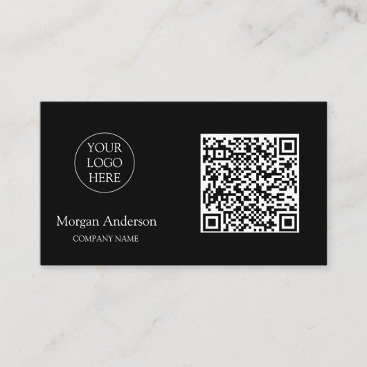 Carte De Visite Noir moderne professionnel QR Code Logo d'entrepri (Devant)
