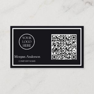Carte De Visite Noir moderne professionnel QR Code Logo d'entrepri