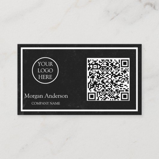 Carte De Visite Noir moderne professionnel QR Code Logo d'entrepri (Devant)