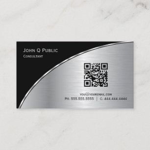 Carte De Visite Noir moderne Silver QR Elegant Professionnel