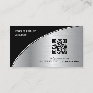 Carte De Visite Noir moderne Silver QR Elegant Professionnel