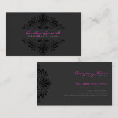 Carte De Visite Noir Monochromatique Fille Design Floral (Devant / Derrière)