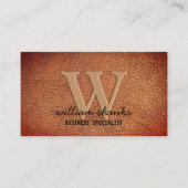 Carte De Visite Noir monogramme en cuir brun rustique (Devant)