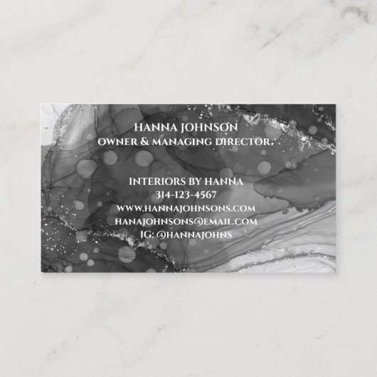 Carte De Visite Noir n Marbre blanc Agate Monogramme géode initial (Dos)