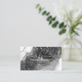 Carte De Visite Noir n Marbre blanc Agate Monogramme géode initial (Debout devant)