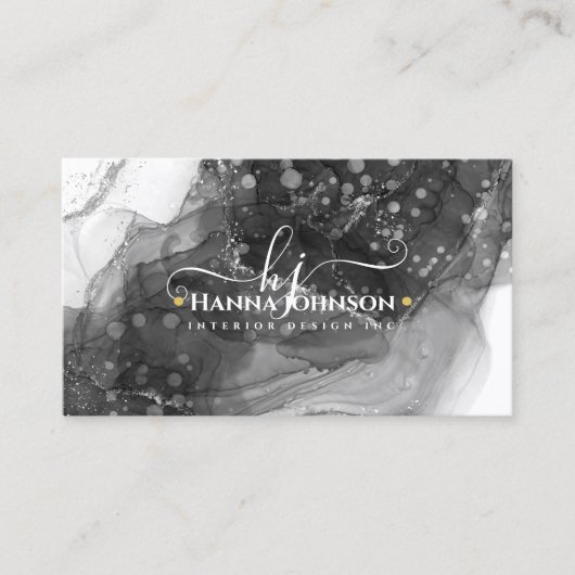 Carte De Visite Noir n Marbre blanc Agate Monogramme géode initial (Devant)