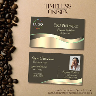 Carte De Visite Noir noir Brown Wavy Gold Décor avec logo Photo