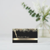 Carte De Visite Noir Noir Confetti en fleur de plume d'or (Debout devant)