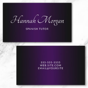 Carte De Visite Noir Ombre Violet Foncé Élégant Script