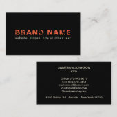Carte De Visite Noir Orange Artsy Grunge Marque Cool + Votre nom (Devant / Derrière)