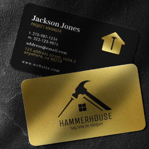 Carte De Visite Noir personnalisé + Gold Home Construction Nail d